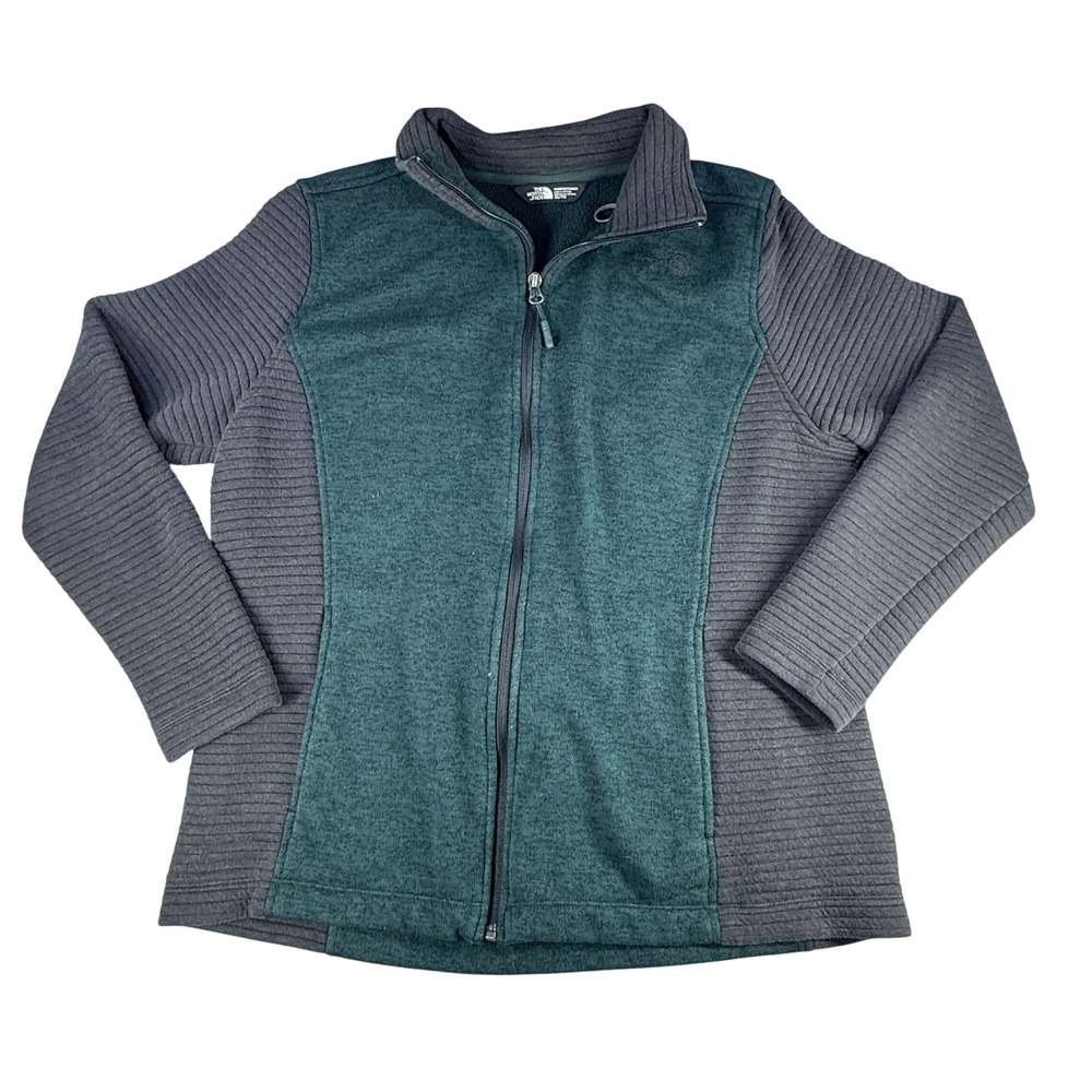 The North Face Full Zip Fleece Jacket Ribbed Hybrid Green XL Womens Polyester